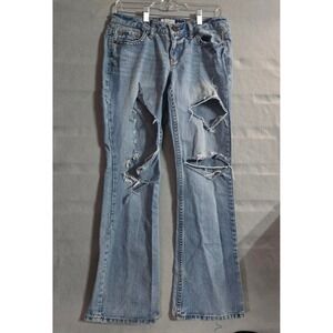 Aeropostale Hailey Distressed Bootcut Jeans Blue Light Low Rise Ripped Denim